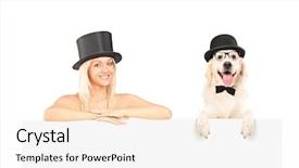  Presentation with top hat - PPT theme with presentation dogs - female and dog with top background and a  colored foreground