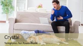  Presentation with allergy - PPT layouts having presentation dogs - man having allergy from dog background and a mint green colored foreground