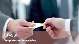  Presentation with business partner - Cool new theme with presentation name - businessman handing business card backdrop and a coral colored foreground