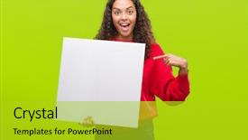  Presentation with blank album frames - Slide deck consisting of presentation posters - young hispanic woman holding blank background and a  colored foreground