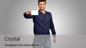  Presentation with blank backgroud - Amazing theme having presentation posters - young man holding blank visiting backdrop and a  colored foreground