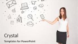  Presentation with cloud - Presentation featuring presentationcloud computing - young business woman presenting hand background and a sky blue colored foreground