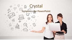  Presentation with cloud - Slide set having presentationcloud computing - young business woman presenting hand background and a sky blue colored foreground