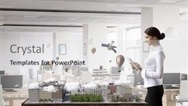  Presentation with development - Cool new PPT theme with presenting development project mixed media backdrop and a light gray colored foreground