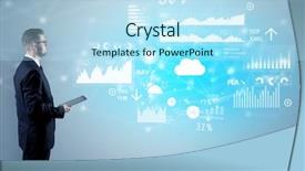  Presentation with report - Slides featuring presenting economical results and report background and a light blue colored foreground