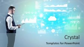  Presentation with report - Slides enhanced with presenting economical results and report background and a light blue colored foreground