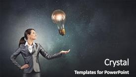  Presentation with invention - Presentation theme consisting of presenting glass glowing light bulb background and a  colored foreground