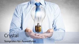  Presentation with glowing light bulb light bulb - Slide set featuring presenting glass glowing light bulb background and a light blue colored foreground