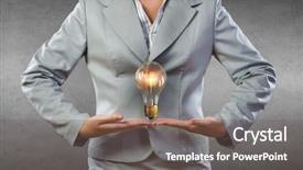  Presentation with invention - PPT theme with presenting glass glowing light bulb background and a  colored foreground