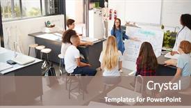  Presentation with class - Presentation theme having presenting in front of science background and a coral colored foreground