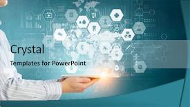  Presentation with media - Cool new slides with presenting media technologies mixed media backdrop and a light blue colored foreground