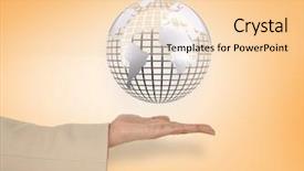  Presentation with globe - Audience pleasing PPT layouts consisting of presenting silver globe against orange backdrop and a  colored foreground