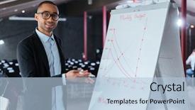  Presentation with flip chart - Colorful PPT layouts enhanced with presenting something on flip chart backdrop and a light blue colored foreground