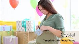  Presentation with new baby - Slides with presents at baby shower background and a coral colored foreground