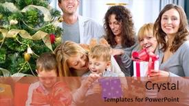  Presentation with family tree - PPT theme enhanced with presents at home christmas tree background and a red colored foreground