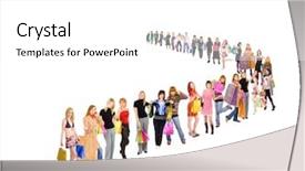  Presentation with crowd - Slide deck having customer support template - presents bought crowd of shoppers background and a  colored foreground