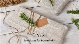  Presentation with christmas presents - Audience pleasing PPT theme consisting of presents on a rustic wood backdrop and a light gray colored foreground