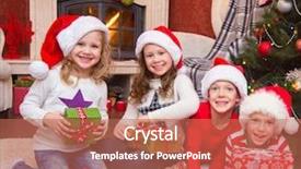  Presentation with baby christmas - PPT theme featuring presents on christmas party background and a  colored foreground