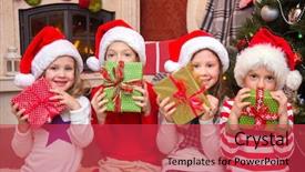  Presentation with baby christmas - Colorful theme enhanced with presents on christmas party backdrop and a  colored foreground