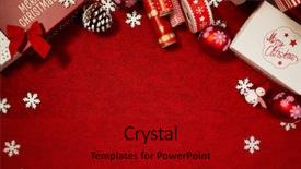  Presentation with golden christmas trumpet and red - Slides with presents on red background simple background and a crimson colored foreground