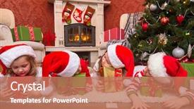  Presentation with group of children in christmas - Beautiful slides featuring presents sleeping on christmas party backdrop and a  colored foreground