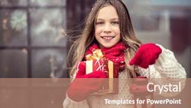  Presentation with christmas magic - Beautiful slide deck featuring presents snow weather house door backdrop and a coral colored foreground