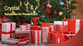  Presentation with christmas tree - PPT theme having presents under the christmas tree background and a tawny brown colored foreground