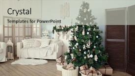  Presentation with country christmas - Cool new PPT theme with presents underneath in living backdrop and a light gray colored foreground