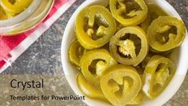  Presentation with jalapeno - Beautiful PPT layouts featuring preservation - slices of preserved jalapeno pepper backdrop and a gold colored foreground