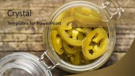  Presentation with jalapeno - Slide deck with preservation - slices of preserved jalapeno pepper background and a gold colored foreground