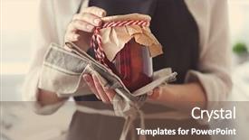  Presentation with strawberry - Cool new PPT theme with preservation - woman in apron holding strawberry backdrop and a tawny brown colored foreground