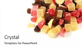  Presentation with dry fruits - Slides with preserved dry fruits snack isolated on a white background background and a white colored foreground