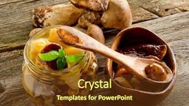  Presentation with preserved - PPT theme consisting of preserved edible mushroom background and a tawny brown colored foreground