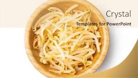  Presentation with preserved - Slide deck enhanced with preserved mung sprout in bowl isolated on white background background and a yellow colored foreground