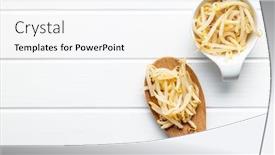  Presentation with preserved - Slide set featuring preserved mung sprout in wooden spoon top view background and a white colored foreground