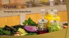  Presentation with kimchi - PPT layouts enhanced with preserved vegetables jars of cabbage background and a coral colored foreground