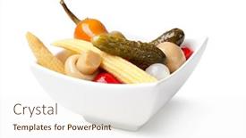  Presentation with preserved - Theme having preserved vegetables on a white background background and a sky blue colored foreground