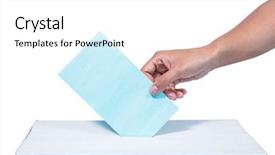  Presentation with vote - Beautiful slide deck featuring presidential election - businesswoman putting ballot in vote backdrop and a  colored foreground