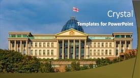  Presentation with europe - PPT theme having presidential-palace-landmark-of-tbilisi background and a teal colored foreground