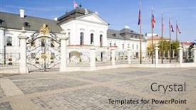  Presentation with square - Slide deck consisting of presidential-residence-in-grassalkovich-palace background and a mint green colored foreground