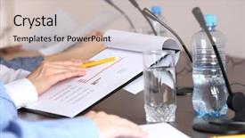  Presentation with microphones - Slides with presidents report - conference meeting with microphones background and a soft green colored foreground