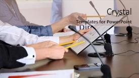  Presentation with microphones - Presentation theme consisting of presidents report - conference meeting with microphones background and a coral colored foreground