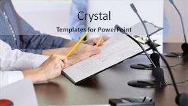  Presentation with microphones - Slide deck having presidents report - conference meeting with microphones background and a light blue colored foreground