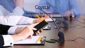  Presentation with microphones - Cool new theme with presidents report - conference meeting with microphones backdrop and a teal colored foreground