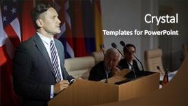  Presentation with leader - Presentation theme featuring presidents report - leader speaking background and a dark gray colored foreground