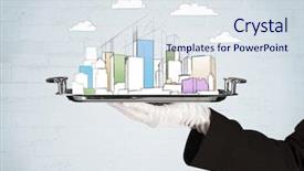  Presentation with brick wall - Slide deck enhanced with presntation background - serving a city concept background and a sky blue colored foreground