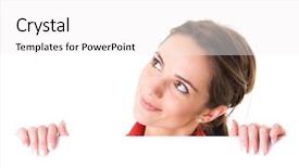  Presentation with text holy week - Slides enhanced with presntation background - young attractive woman holds white background and a white colored foreground