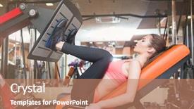  Presentation with brutal strong bodybuilder athletic fitness - Cool new PPT theme with press - focused strong young sportswoman doing backdrop and a coral colored foreground