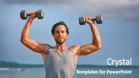  Presentation with lifting weights - Presentation design consisting of press gym workout lifting dumbbell background and a teal colored foreground