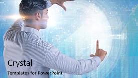  Presentation with diagram - Presentation having press line - businessman pressing virtual button background and a  colored foreground